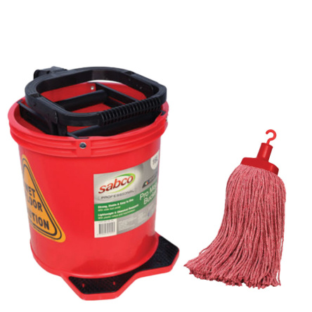 Sabco ProMop Bucket + Mop Set (Red)